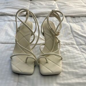 Strappy Quilted White Women's Heeled Sandals